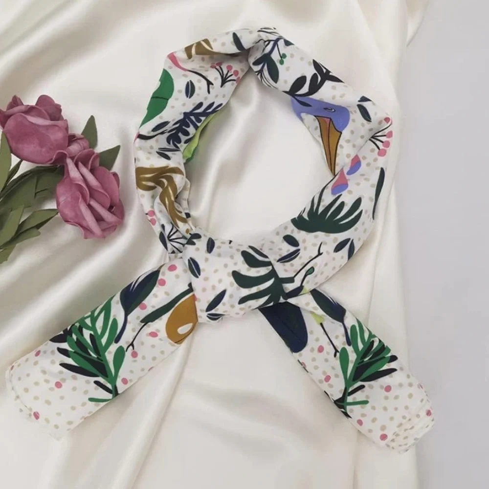 Silk Bird Print Head Scarf 35